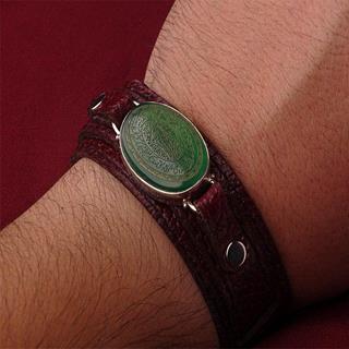 دستبند عقیق سبز خطی کد 18