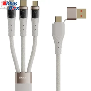 کابل سوپر فست شارژ چند سر تایپ سی و یو اس بی به تایپ سی، لایتنینگ و میکرو 100 وات 1.5 متری راک RCB0860