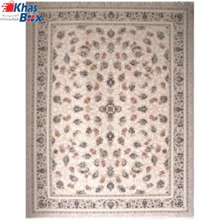 فرش اکرلیک 3 متری 1200 شانه گل برجسته طلاکوب طرح گل سرخ رنگ زمینه کرم