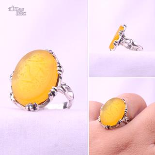 انگشتر نقره ی عقیق زرد خطی نقش یا زهرا 