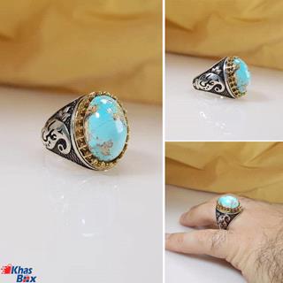 انگشتر فیروزه طبیعی نیشابور مردانه مدل 88