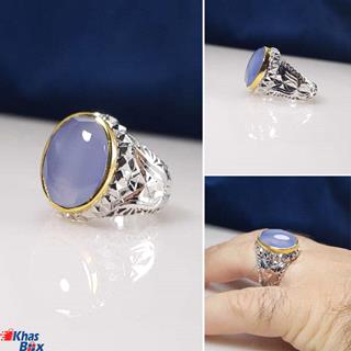 انگشتر عقیق کبود یمنی تراش الماسی مردانه مدل 37