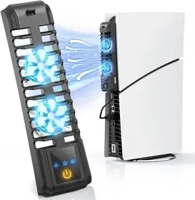 فن خنک کننده برای کنسول PS5 Slim، فن خنک کننده بی صدا ارتقا یافته با فن های قابل تنظیم 3 سطح، خنک کننده PS5 با صفحه لمسی و هاب USB اضافی، فن خنک کننده کارآمد برای Playstation 5 Slim (PS 5 Slim) - ارسال 20 روز کاری