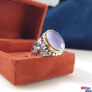 انگشتر عقیق کبود یمنی تراش الماسی مردانه مدل 37
