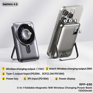 پاور بانک ریمکس مدل RP695 ظرفیت 10000 میلی آمپر ساعت