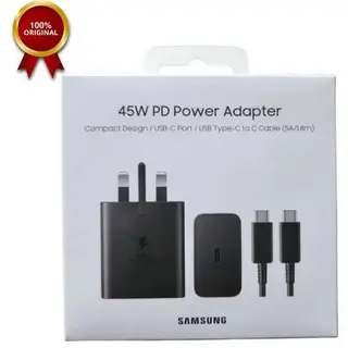آداپتور شارژر 45 وات سامسونگ اورجینال مدل EP-T4511 Low Standby به همراه کابل Type-C به طول 1.8 متری و سه پین