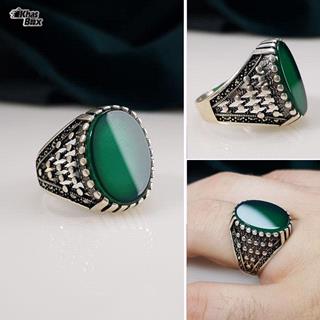انگشتر نقره عقیق سبز تیره مردانه