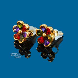 گوشواره طلایی ظریف طرح گل با نگین چند رنگ مدل GT-22 