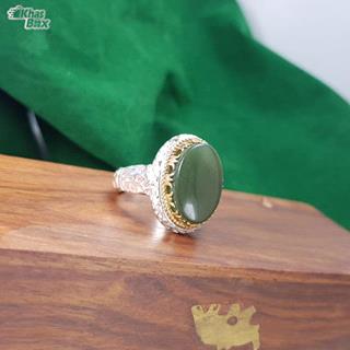 انگشتر یشم مردانه یمنی تاج طلایی