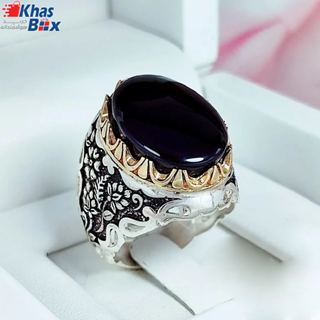 انگشتر مردانه عقیق سیاه اصلی و رکاب نقره