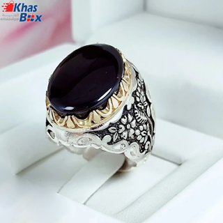 انگشتر مردانه عقیق سیاه اصلی و رکاب نقره