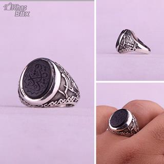 انگشتر عقیق مشکی خطی اصل مردانه