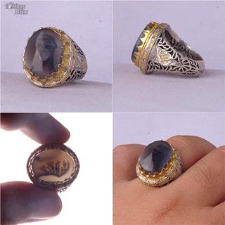 انگشتر عقیق شجری قائن اصل مردانه (همراه با 24 قطعه الماس)