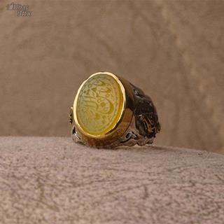 انگشتر عقیق زرد خطی مردانه