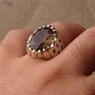 انگشتر کوارتز دودی طبیعی مردانه