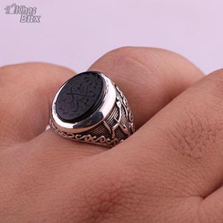 انگشتر عقیق مشکی خطی اصل مردانه