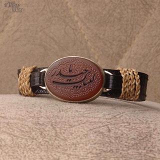 دستبند چرمی عقیق طبیعی