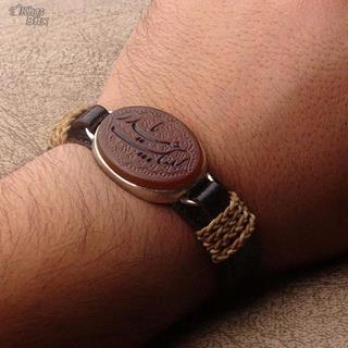 دستبند چرمی عقیق طبیعی