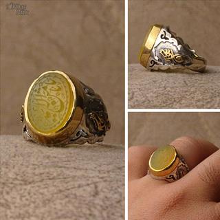 انگشتر عقیق زرد خطی مردانه