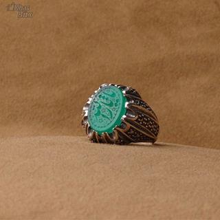 انگشتر عقیق سبز خوشرنگ خطی مردانه