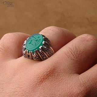 انگشتر عقیق سبز خوشرنگ خطی مردانه