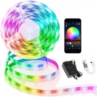 ریسه ال ای دی rgb موزیکال موبایل کنترل آدرس پذیری 10 متری به همراه آداپتور و کنترلر ابر مجازی