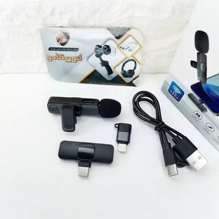 میکروفون یقه ای بیسیم حرفه ای دوکاره آیفون و اندروید میکروفون ضبط صدا تولید محتوا میکروفون یقه ای بلوتوثی