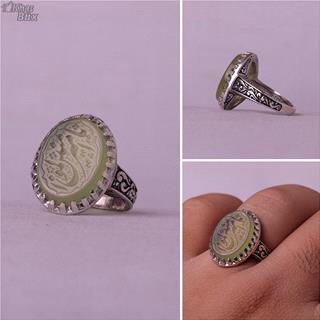 انگشتر عقیق سبز خطی مردانه 