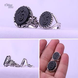 انگشتر ست عقیق مشکی خطی