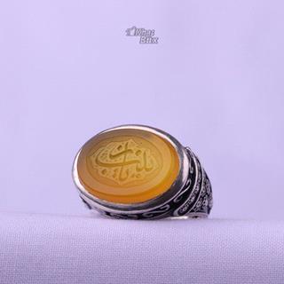 انگشتر عقیق زرد خطی نقش یازینب مردانه