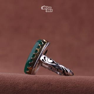 انگشتر عقیق سبز خطی نقش یا فاطمه الزهرا مردانه