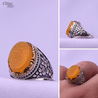 انگشتر عقیق زرد خطی مردانه