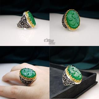 انگشتر عقیق سبز خطی نقش یا حسن بن علی مردانه