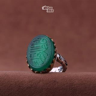انگشتر عقیق سبز خطی نقش یا فاطمه الزهرا مردانه