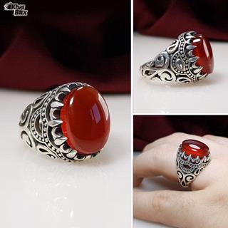 انگشتر نقره عقیق قرمز اصل مردانه
