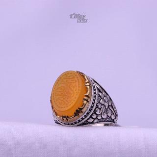 انگشتر عقیق زرد خطی مردانه