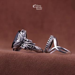 انگشتر ست عقیق مشکی خطی