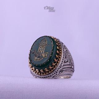 انگشتر عقیق اصل سبز خطی مردانه