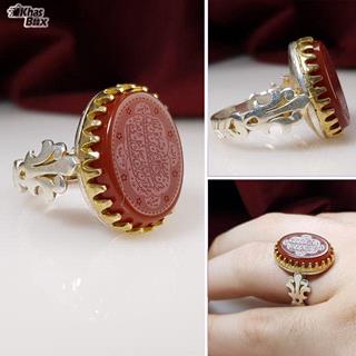 انگشتر نقره عقیق قرمز تاج طلایی مردانه