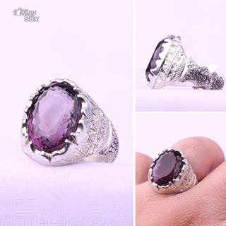 انگشتر نقره آمتیست رکاب دستساز قلمزنی مردانه