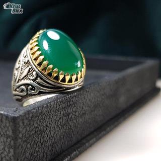 انگشتر نقره عقیق ‌سبز خوشرنگ مردانه