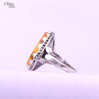 انگشتر نقره کهربا خطی مردانه