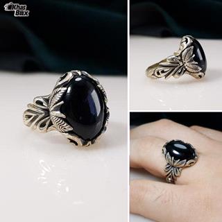 انگشتر نقره عقیق اصل مشکی مردانه