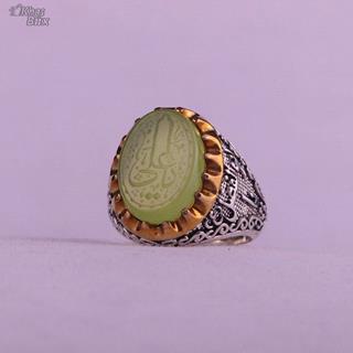 انگشتر عقیق سبز حکاکی مردانه 