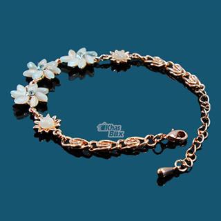 دستبند طلایی دخترانه با نگین طرح برگ مدل DT-65