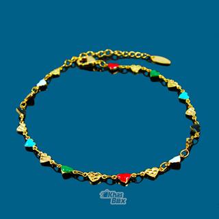 دستبند طلایی دخترانه با دانه های طرح قلب رنگی مدل DT-65