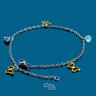 دستبند نقره ای دخترانه با آویز پروانه ای و نگین الماسی مدل DT-65 