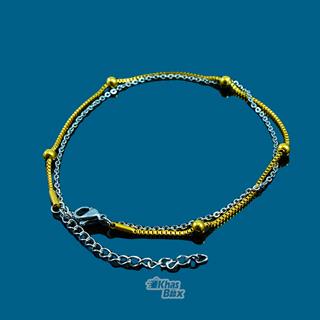 دستبند زنجیری دخترانه با زنجیر نقره ای طلایی مدل DT-65