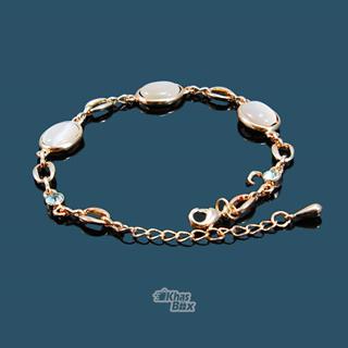 دستبند طلایی با نگین صورتی مدل DT-65