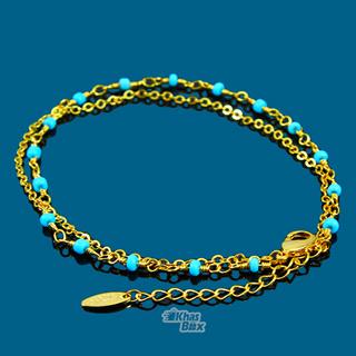 دستبند طلایی دخترانه با دانه های فیروزه ای مدل DT-65 